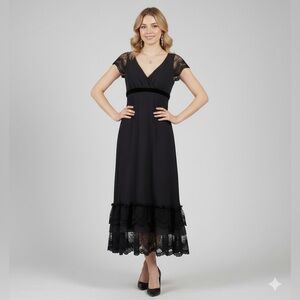 Vintage LOFT Flounce Lace Ruffle Whimsigoth Coquette Black Silk Dress Size 6